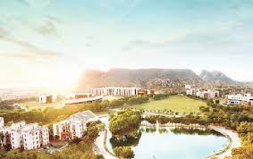 Real aerial photograph of Amity University Jaipur campus and lake